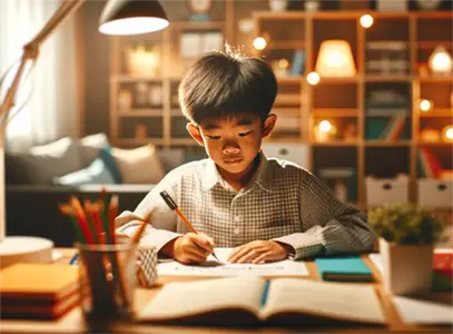 部屋で勉強をする子どものイメージ