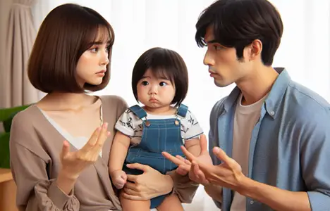 子育ての話し合いをする夫婦のイメージ